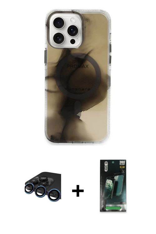 ieg™ iPhone 15 Pro Max Kılıf Ufuk Doku Prime - Şeffaf 360 Full Body Arka Koruyucu + Lacivert Raze Me