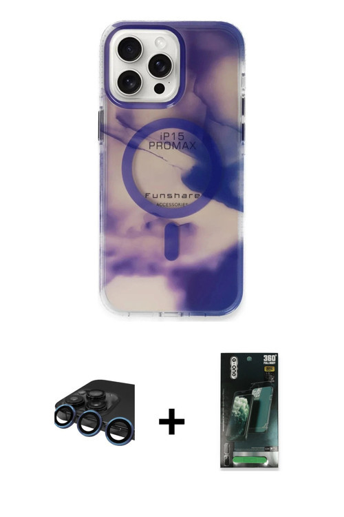 ieg™ iPhone 15 Pro Max Kılıf Ufuk Doku Prime - Şeffaf 360 Full Body Arka Koruyucu + Lacivert Raze Me