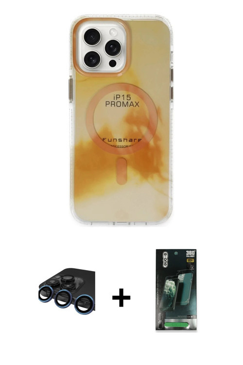 ieg™ iPhone 15 Pro Max Kılıf Ufuk Doku Prime - Şeffaf 360 Full Body Arka Koruyucu + Lacivert Raze Me