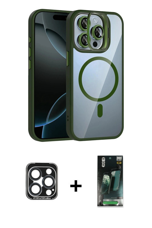 ieg™ iPhone 15 Pro Max Kılıf Yadigar Asil Koleksiyonu - Siyah 360 Mat Full Body Arka Koruyucu + Laci