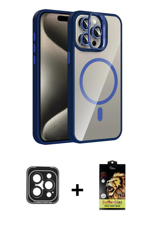ieg™ iPhone 15 Pro Max Kılıf Yadigar Asil Koleksiyonu - Siyah Buffer Cam Ekran Koruyucu + Siyah PVD