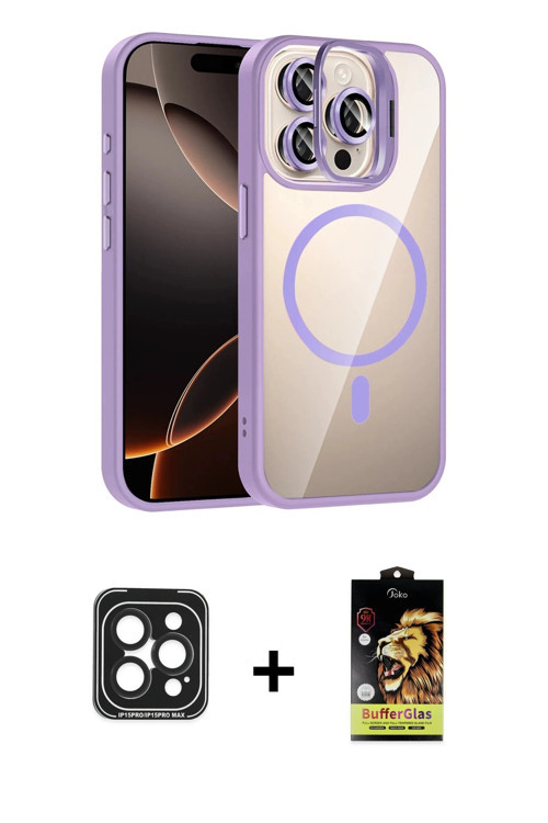 ieg™ iPhone 15 Pro Max Kılıf Yadigar Asil Koleksiyonu - Siyah Buffer Cam Ekran Koruyucu + Siyah PVD