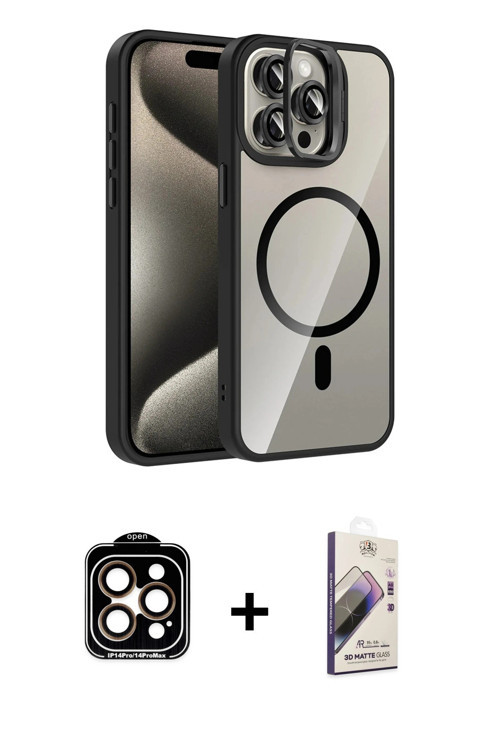 ieg™ iPhone 15 Pro Max Kılıf Yadigar Asil Koleksiyonu - Siyah Bilvis 3D Mat Cam Ekran Koruyucu + Tur