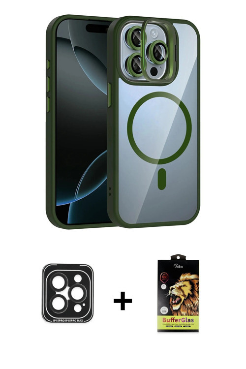 ieg™ iPhone 15 Pro Max Kılıf Yadigar Asil Koleksiyonu - Siyah Buffer Cam Ekran Koruyucu + Siyah PVD