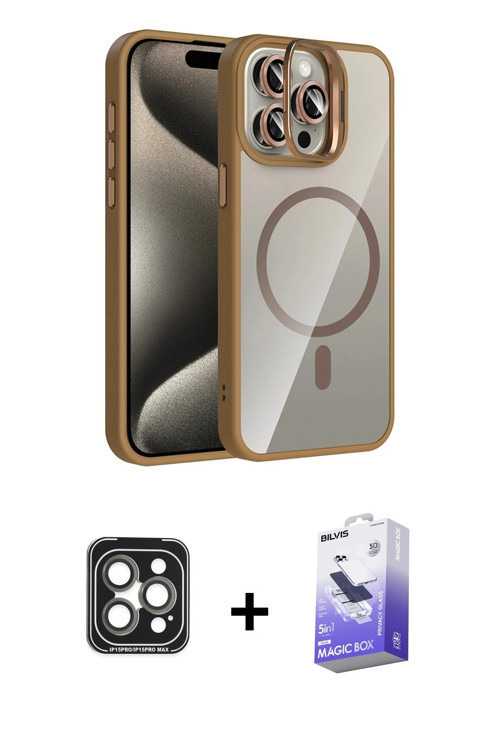 ieg™ iPhone 15 Pro Max Kılıf Yadigar Asil Koleksiyonu - Siyah Bilvis 5in1 5D Magic Hayalet Cam Ekran