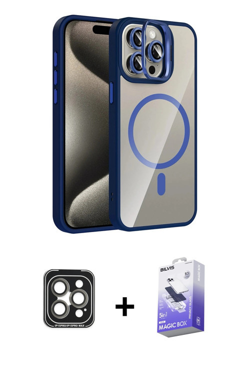 ieg™ iPhone 15 Pro Max Kılıf Yadigar Asil Koleksiyonu - Siyah Bilvis 5in1 5D Magic Hayalet Cam Ekran