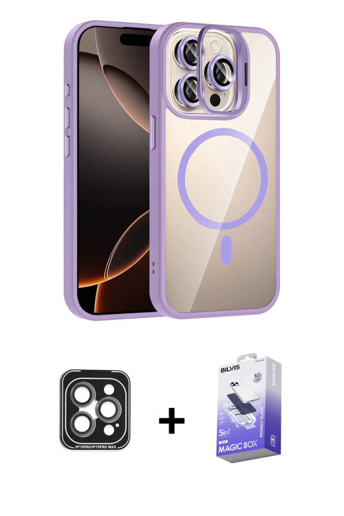 ieg™ iPhone 15 Pro Max Kılıf Yadigar Asil Koleksiyonu - Siyah Bilvis 5in1 5D Magic Hayalet Cam Ekran