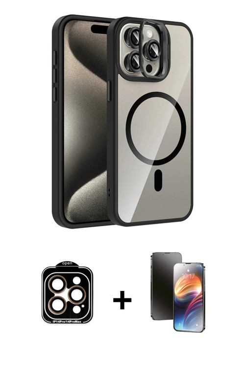 ieg™ iPhone 15 Pro Max Kılıf Yadigar Asil Koleksiyonu - Siyah 3D Antistatik Mat Seramik Nano Ekran K