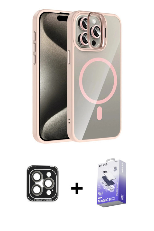 ieg™ iPhone 15 Pro Max Kılıf Yadigar Asil Koleksiyonu - Siyah Bilvis 5in1 5D Magic Hayalet Cam Ekran