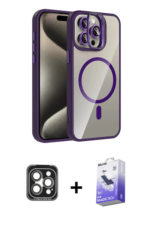 ieg™ iPhone 15 Pro Max Kılıf Yadigar Asil Koleksiyonu - Siyah Bilvis 5in1 5D Magic Hayalet Cam Ekran