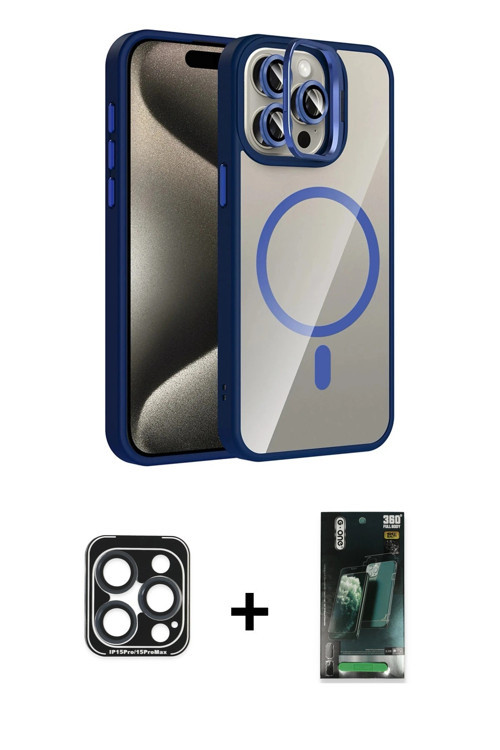 ieg™ iPhone 15 Pro Max Kılıf Yadigar Asil Koleksiyonu - Siyah 360 Mat Full Body Arka Koruyucu + Laci