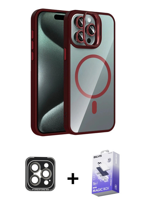 ieg™ iPhone 15 Pro Max Kılıf Yadigar Asil Koleksiyonu - Siyah Bilvis 5in1 5D Magic Hayalet Cam Ekran