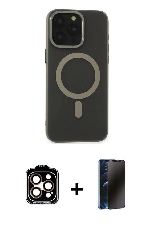 ieg™ iPhone 15 Pro Max Kılıf Yadigar Işık - Siyah 3D Antistatik Hayalet Cam Ekran Koruyucu + Turuncu