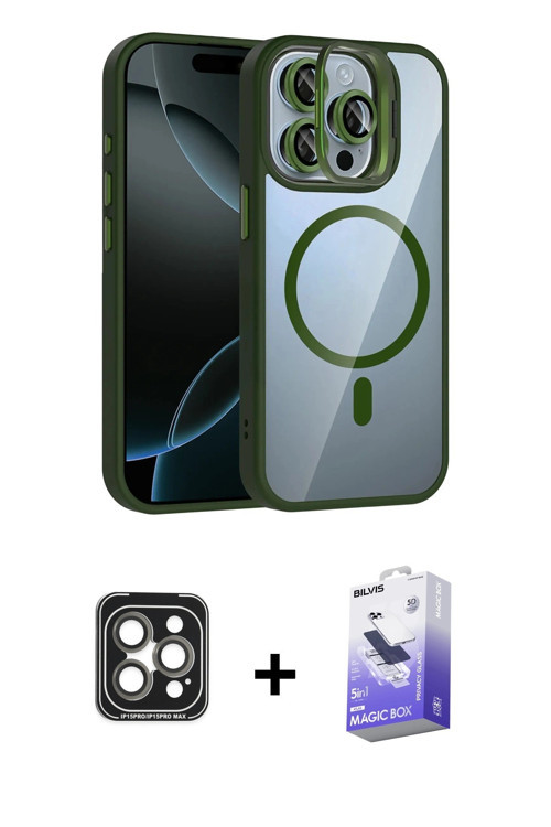 ieg™ iPhone 15 Pro Max Kılıf Yadigar Asil Koleksiyonu - Siyah Bilvis 5in1 5D Magic Hayalet Cam Ekran