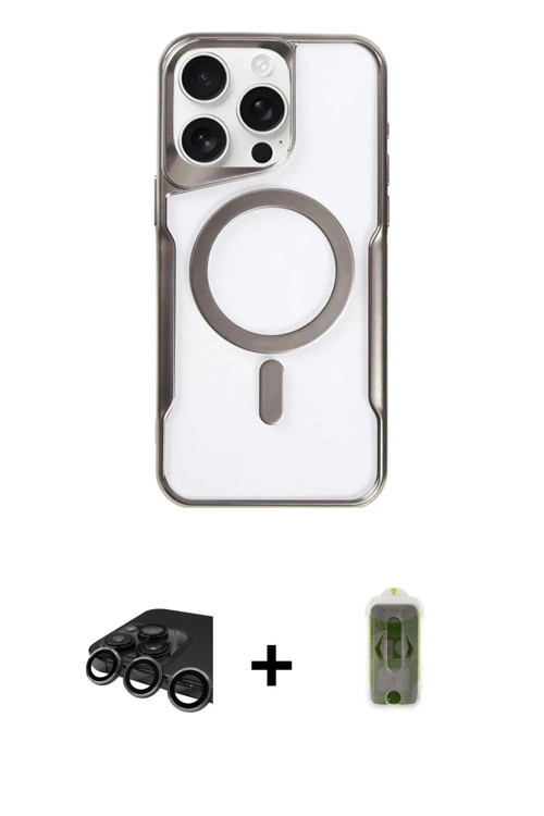 ieg™ iPhone 15 Pro Max Kılıf Yadigar Klasik Özel Seri - Siyah Joko Magic 5D Hayalet Cam + Titanyum G