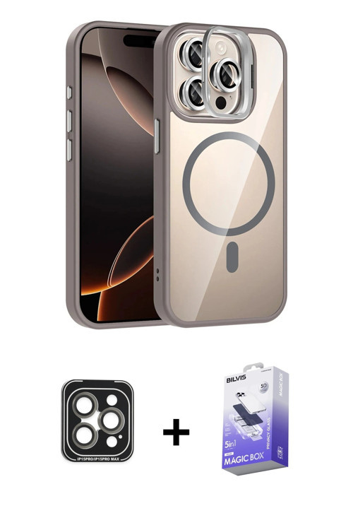ieg™ iPhone 15 Pro Max Kılıf Yadigar Asil Koleksiyonu - Siyah Bilvis 5in1 5D Magic Hayalet Cam Ekran