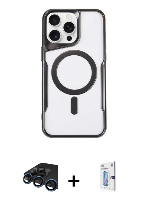 ieg™ iPhone 15 Pro Max Kılıf Yadigar Klasik Özel Seri - Siyah Bilvis 0.18mm Plus Cam Ekran Koruyucu