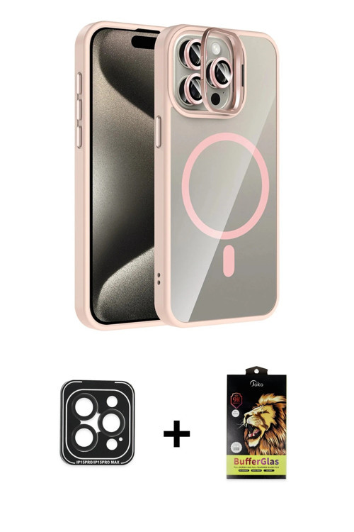 ieg™ iPhone 15 Pro Max Kılıf Yadigar Asil Koleksiyonu - Siyah Buffer Cam Ekran Koruyucu + Siyah PVD