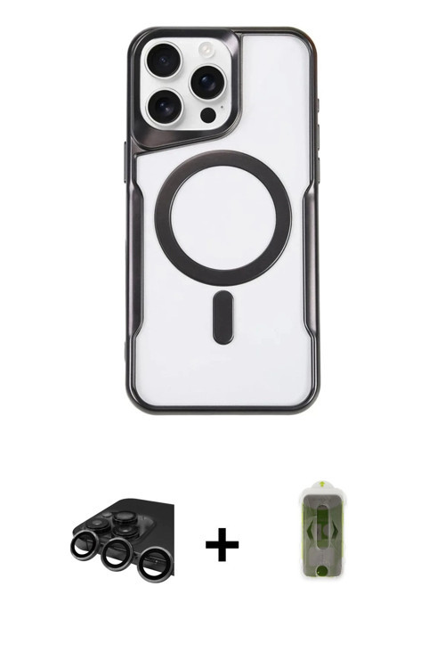 ieg™ iPhone 15 Pro Max Kılıf Yadigar Klasik Özel Seri - Siyah Joko Magic 5D Hayalet Cam + Titanyum G