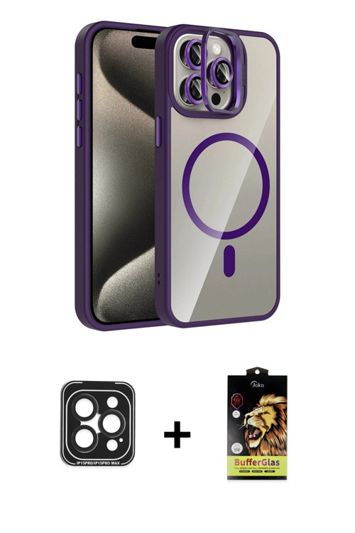 ieg™ iPhone 15 Pro Max Kılıf Yadigar Asil Koleksiyonu - Siyah Buffer Cam Ekran Koruyucu + Siyah PVD