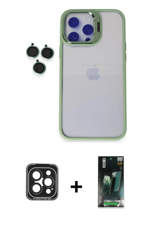 ieg™ iPhone 15 Pro Max Kılıf Yankı Asil Serisi - Siyah 360 Mat Full Body Arka Koruyucu + Siyah PVD M