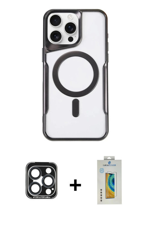 ieg™ iPhone 15 Pro Max Kılıf Yadigar Klasik Özel Seri - Siyah Polymer Nano Ekran Koruyucu + Lacivert