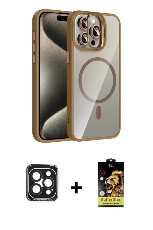 ieg™ iPhone 15 Pro Max Kılıf Yadigar Asil Koleksiyonu - Siyah Buffer Cam Ekran Koruyucu + Siyah PVD