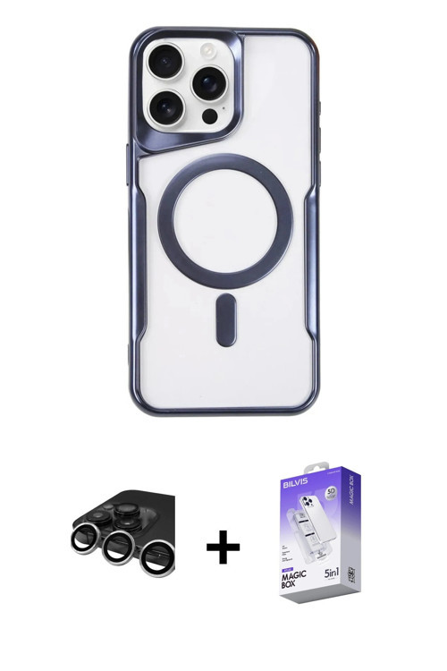 ieg™ iPhone 15 Pro Max Kılıf Yadigar Klasik Özel Seri - Siyah Bilvis 5in1 3D Magic Cam Ekran Koruyuc