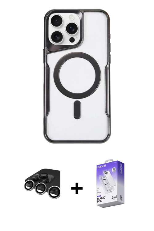 ieg™ iPhone 15 Pro Max Kılıf Yadigar Klasik Özel Seri - Siyah Bilvis 5in1 3D Magic Cam Ekran Koruyuc