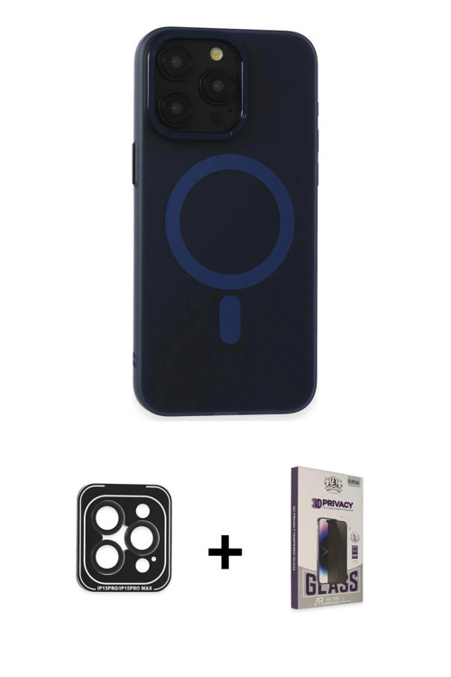 ieg™ iPhone 15 Pro Max Kılıf Yadigar Işık - Siyah Bilvis Hayalet Cam Ekran Koruyucu + Siyah PVD Meta