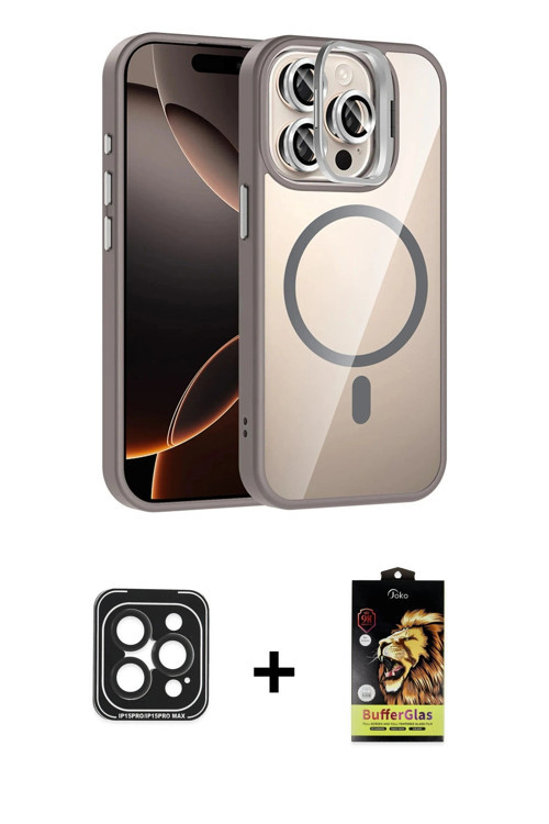 ieg™ iPhone 15 Pro Max Kılıf Yadigar Asil Koleksiyonu - Siyah Buffer Cam Ekran Koruyucu + Siyah PVD