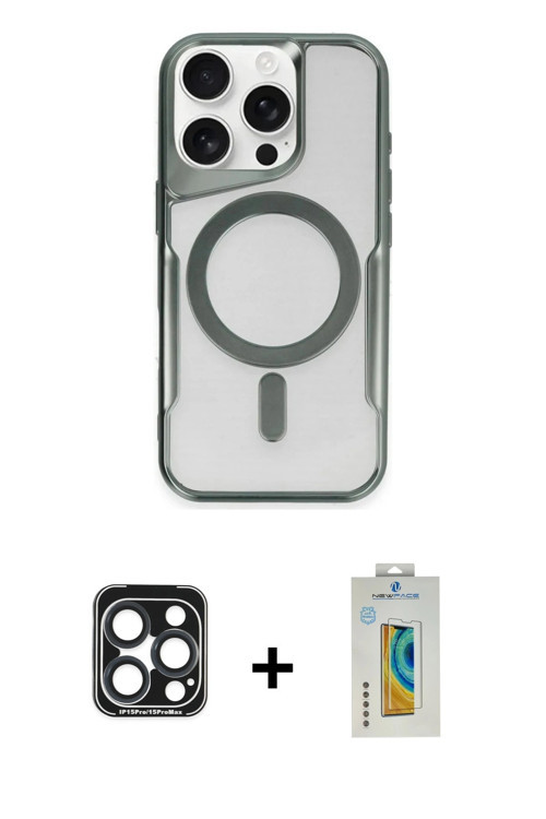 ieg™ iPhone 15 Pro Max Kılıf Yadigar Klasik Özel Seri - Siyah Polymer Nano Ekran Koruyucu + Lacivert
