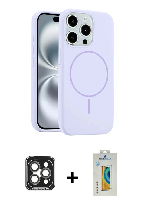 ieg™ iPhone 15 Pro Max Kılıf Yankı Form Serisi - Siyah Polymer Nano Ekran Koruyucu + Gri PVD Metal K