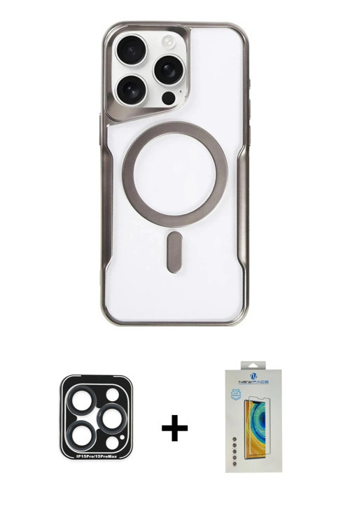 ieg™ iPhone 15 Pro Max Kılıf Yadigar Klasik Özel Seri - Siyah Polymer Nano Ekran Koruyucu + Lacivert