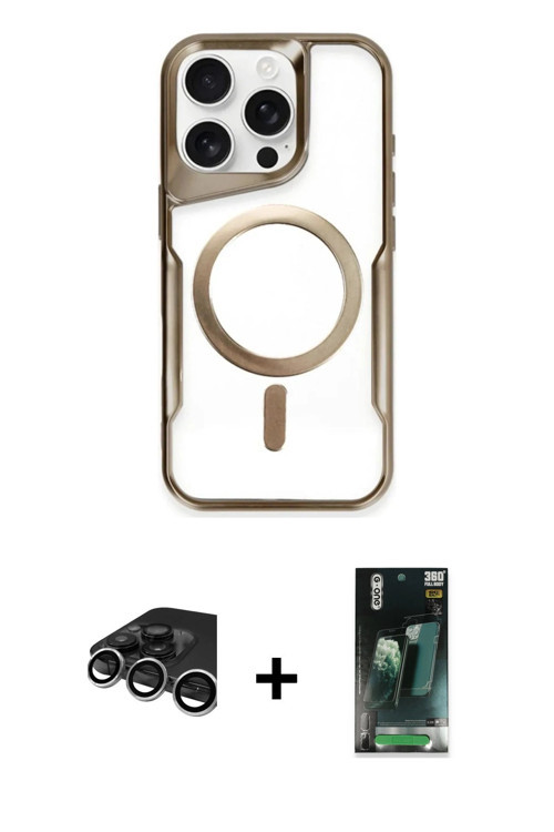 ieg™ iPhone 15 Pro Max Kılıf Yadigar Klasik Özel Seri - Şeffaf 360 Full Body Arka Koruyucu + Gümüş R