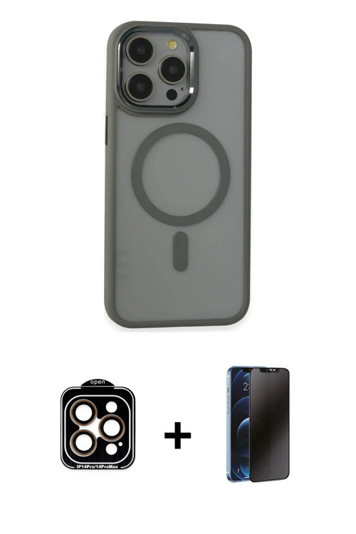 ieg™ iPhone 15 Pro Max Kılıf Yankı Işık Özel Seri - Siyah 3D Antistatik Hayalet Cam Ekran Koruyucu +