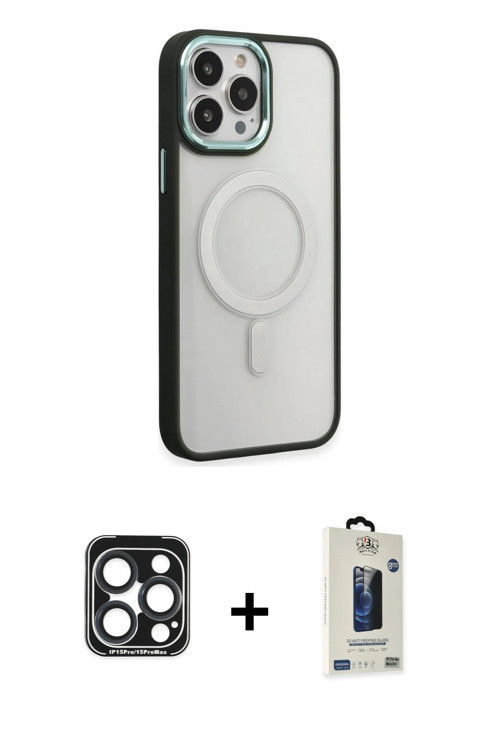 ieg™ iPhone 15 Pro Max Kılıf Yankı Işık Özel Seri - Siyah Bilvis Hayalet Cam Ekran Koruyucu + Lacive