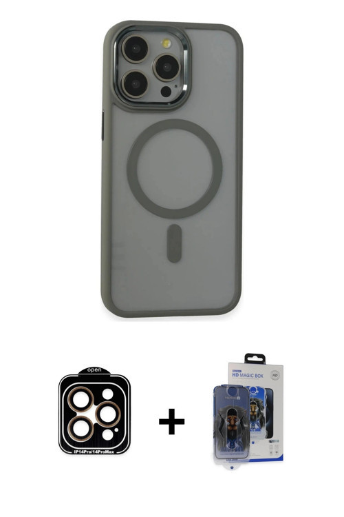 ieg™ iPhone 15 Pro Max Kılıf Yankı Işık Özel Seri - Siyah Vanessa Magic Cam + Turuncu PVD Metal Kame