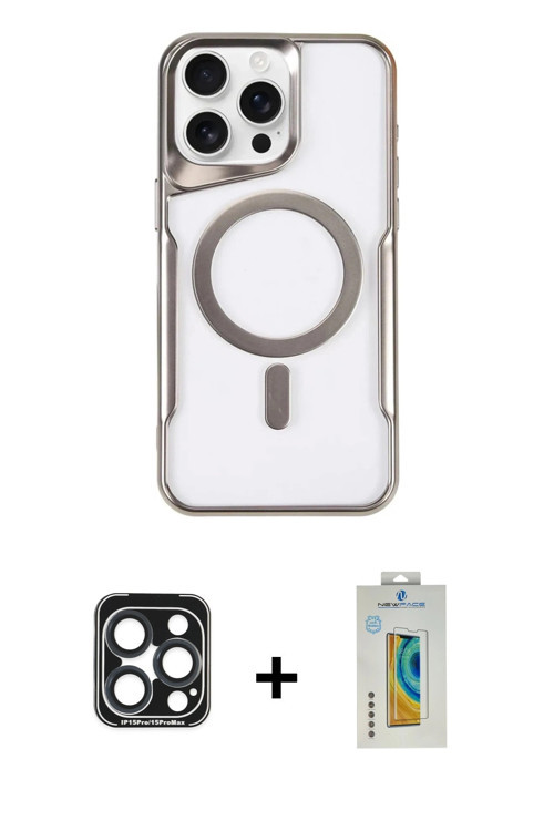 ieg™ iPhone 15 Pro Max Kılıf Yadigar Klasik Özel Seri - Siyah Polymer Nano Ekran Koruyucu + Lacivert
