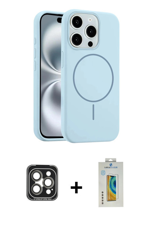 ieg™ iPhone 15 Pro Max Kılıf Yankı Form Serisi - Siyah Polymer Nano Ekran Koruyucu + Gri PVD Metal K