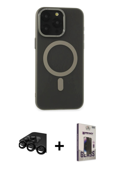 ieg™ iPhone 15 Pro Max Kılıf Yadigar Işık - Siyah Bilvis Hayalet Cam Ekran Koruyucu + Siyah Raze Met