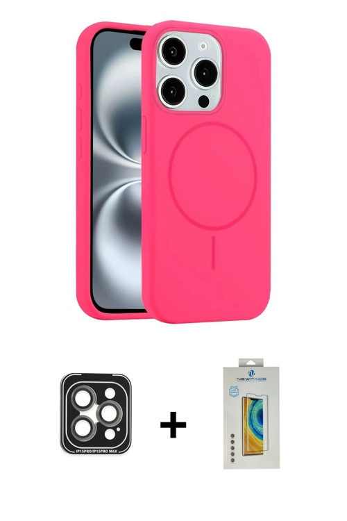 ieg™ iPhone 15 Pro Max Kılıf Yankı Form Serisi - Siyah Polymer Nano Ekran Koruyucu + Gri PVD Metal K