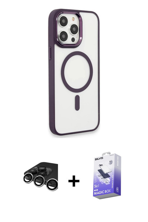 ieg™ iPhone 15 Pro Max Kılıf Yankı Işık Özel Seri - Siyah Bilvis 5in1 5D Magic Hayalet Cam Ekran Kor