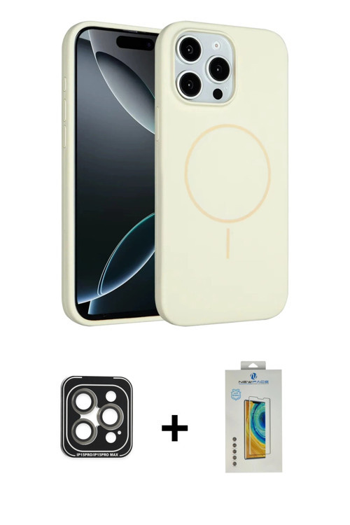 ieg™ iPhone 15 Pro Max Kılıf Yankı Form Serisi - Siyah Polymer Nano Ekran Koruyucu + Gri PVD Metal K