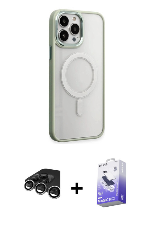 ieg™ iPhone 15 Pro Max Kılıf Yankı Işık Özel Seri - Siyah Bilvis 5in1 5D Magic Hayalet Cam Ekran Kor