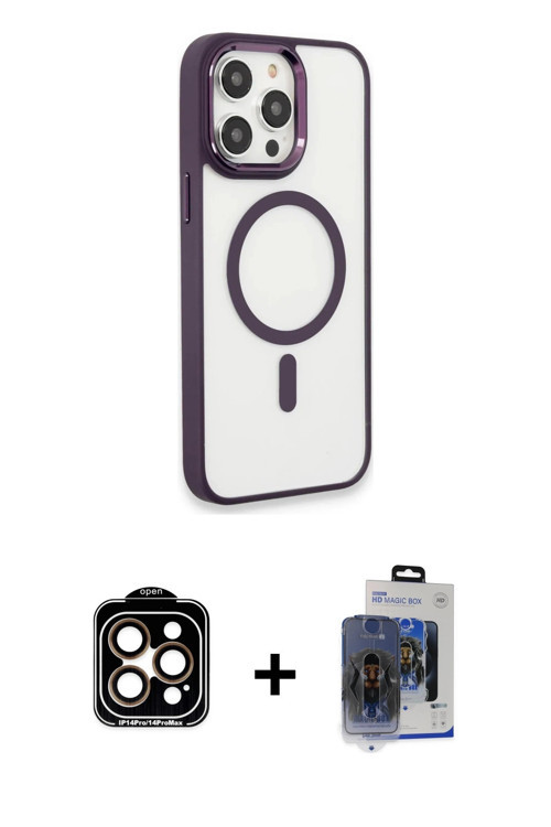 ieg™ iPhone 15 Pro Max Kılıf Yankı Işık Özel Seri - Siyah Vanessa Magic Cam + Turuncu PVD Metal Kame
