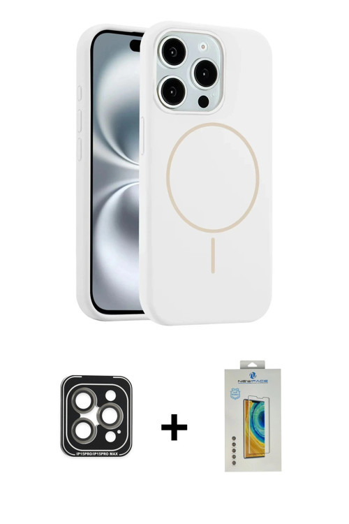 ieg™ iPhone 15 Pro Max Kılıf Yankı Form Serisi - Siyah Polymer Nano Ekran Koruyucu + Gri PVD Metal K