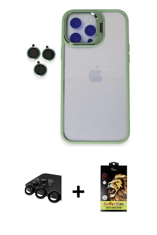 ieg™ iPhone 15 Pro Max Kılıf Yankı Asil Serisi - Siyah Buffer Cam Ekran Koruyucu + Siyah Raze Metal