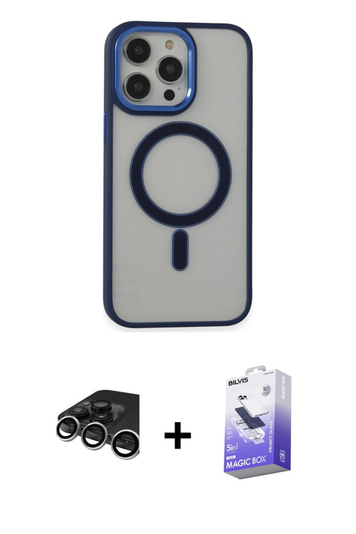 ieg™ iPhone 15 Pro Max Kılıf Yankı Işık Özel Seri - Siyah Bilvis 5in1 5D Magic Hayalet Cam Ekran Kor