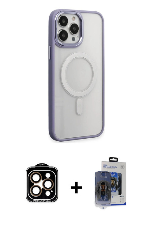 ieg™ iPhone 15 Pro Max Kılıf Yankı Işık Özel Seri - Siyah Vanessa Magic Cam + Turuncu PVD Metal Kame